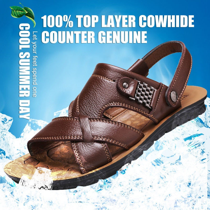 Men Leather Sandals, Summer Classic Men Shoes, Slippers Soft Sandals, Men Roman Comfortable Outdoor Walking Footwear