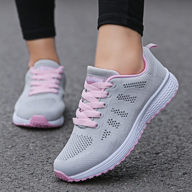 Casual Shoes Fashion Breathable Walking Mesh Flat Shoes Woman White Sneakers