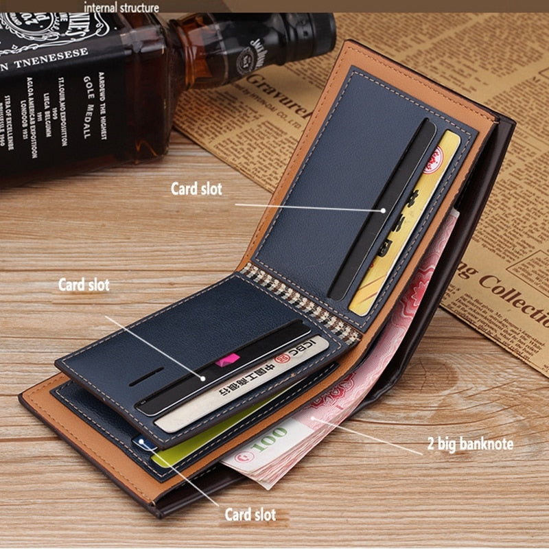 Vintage Leather Wallet for Men, Short Slim Male Money, Credit Card, Holder, Wallet Money