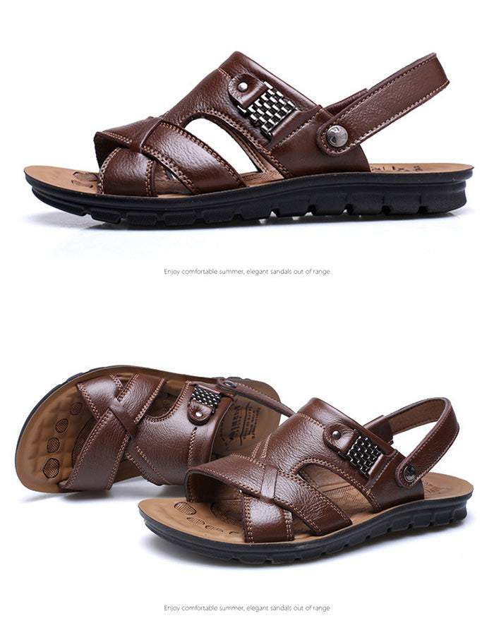 Men Leather Sandals, Summer Classic Men Shoes, Slippers Soft Sandals, Men Roman Comfortable Outdoor Walking Footwear