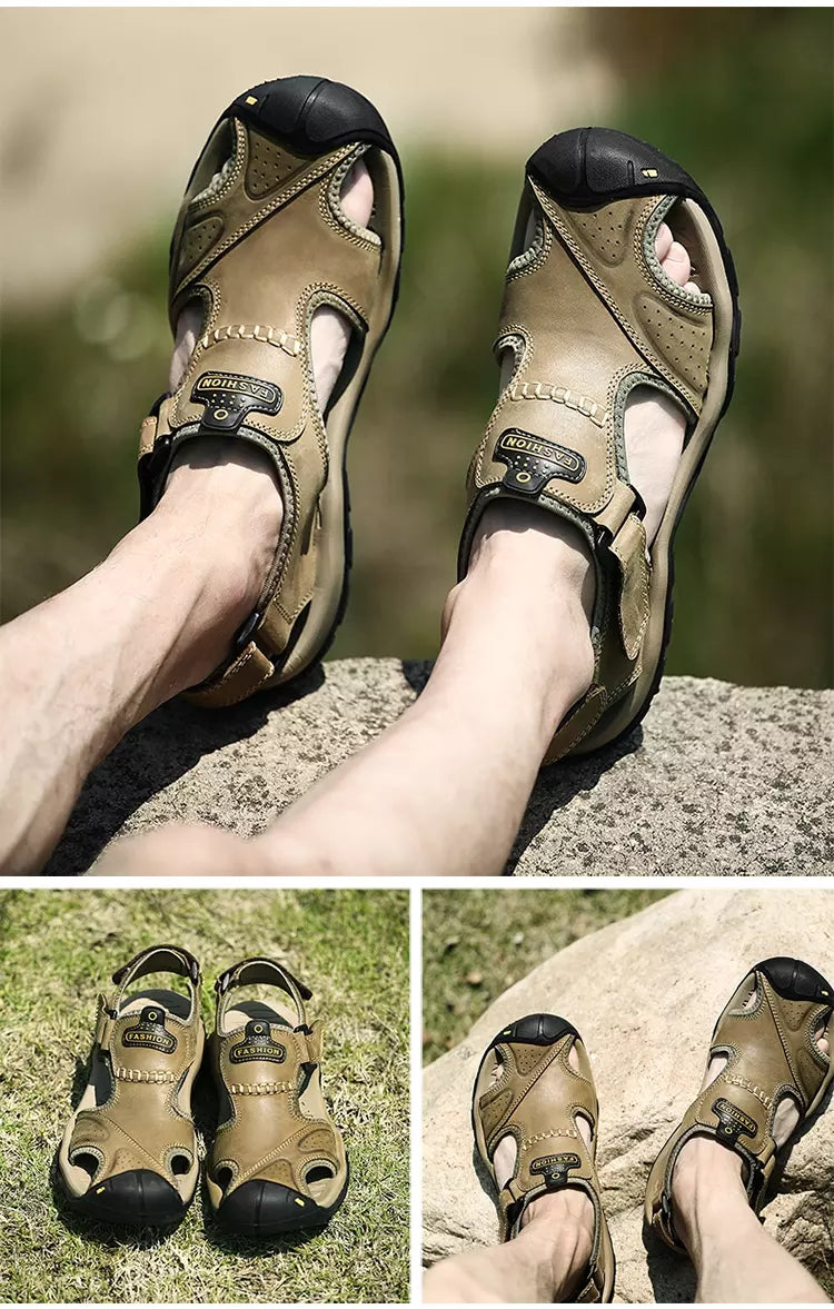 Chaussures en cuir véritable pour hommes Été Nouvelles sandales à la mode pour hommes de grande taille