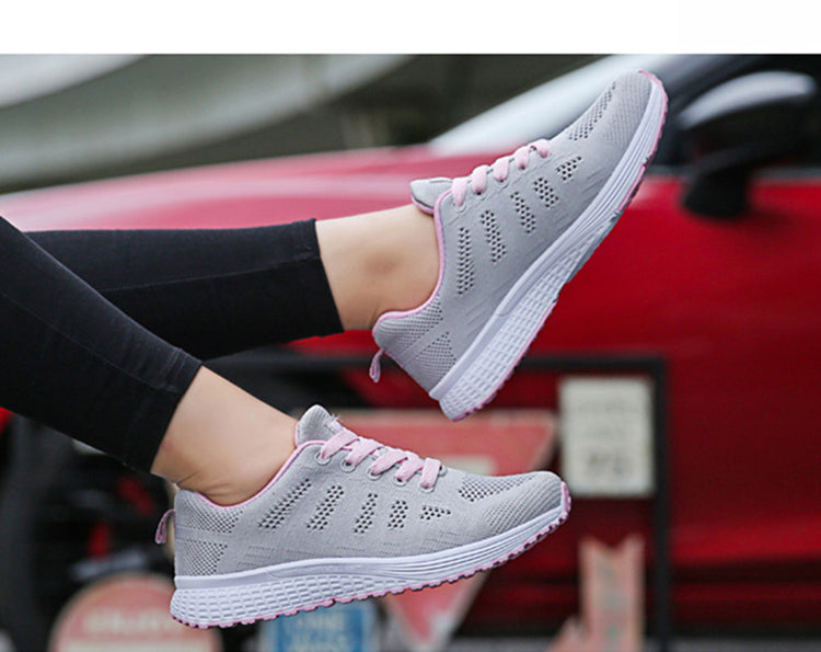 Casual Shoes Fashion Breathable Walking Mesh Flat Shoes Woman White Sneakers