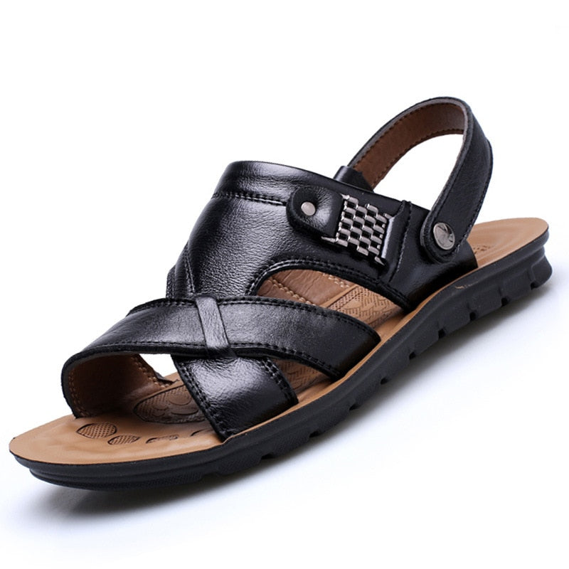 Men Leather Sandals, Summer Classic Men Shoes, Slippers Soft Sandals, Men Roman Comfortable Outdoor Walking Footwear