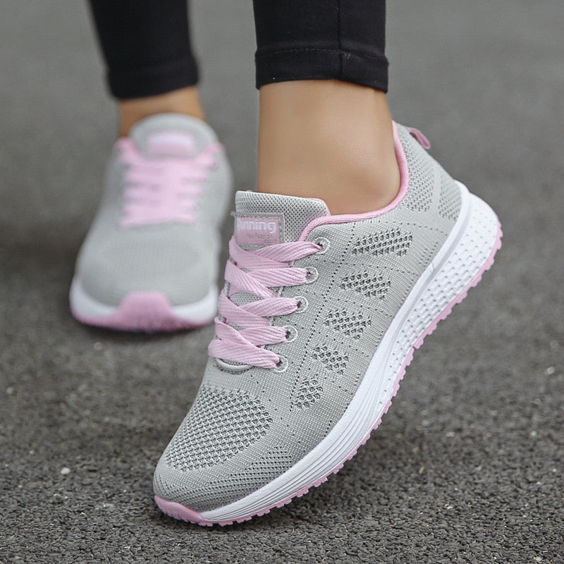 Casual Shoes Fashion Breathable Walking Mesh Flat Shoes Woman White Sneakers