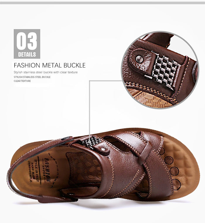 Men Leather Sandals, Summer Classic Men Shoes, Slippers Soft Sandals, Men Roman Comfortable Outdoor Walking Footwear