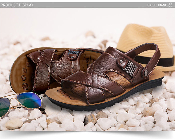 Men Leather Sandals, Summer Classic Men Shoes, Slippers Soft Sandals, Men Roman Comfortable Outdoor Walking Footwear