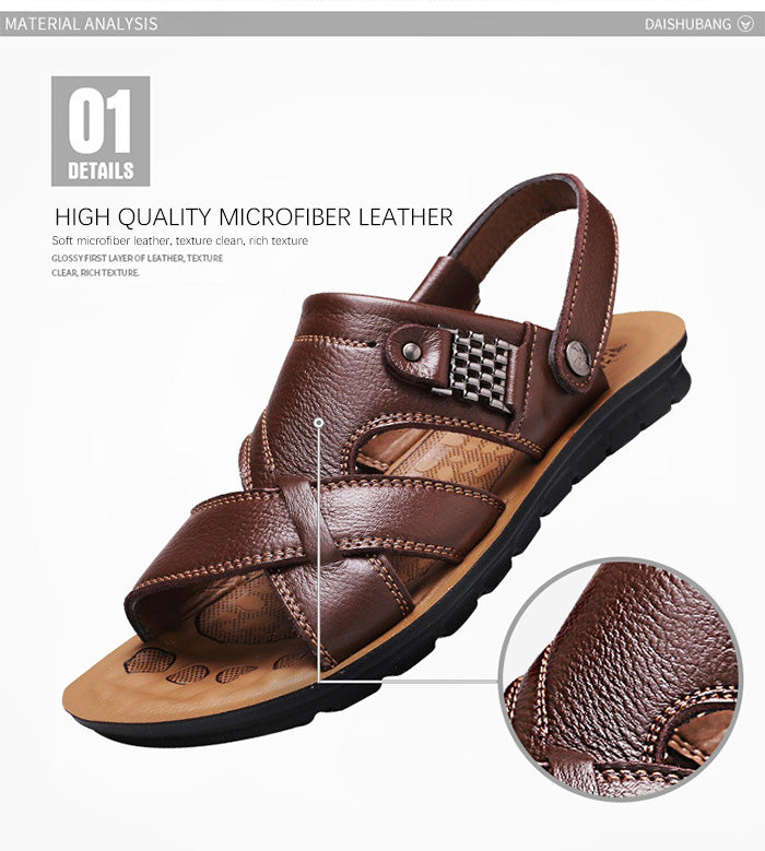 Men Leather Sandals, Summer Classic Men Shoes, Slippers Soft Sandals, Men Roman Comfortable Outdoor Walking Footwear