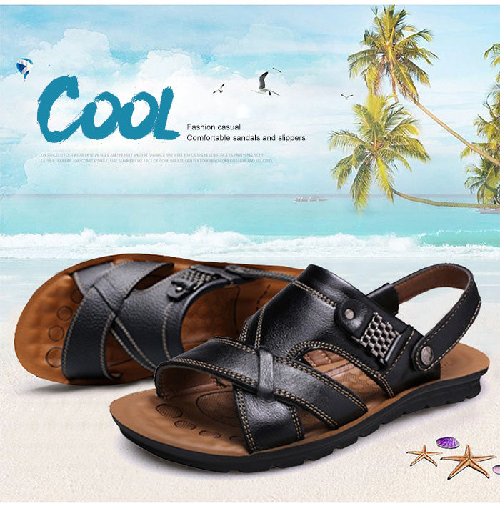 Men Leather Sandals, Summer Classic Men Shoes, Slippers Soft Sandals, Men Roman Comfortable Outdoor Walking Footwear