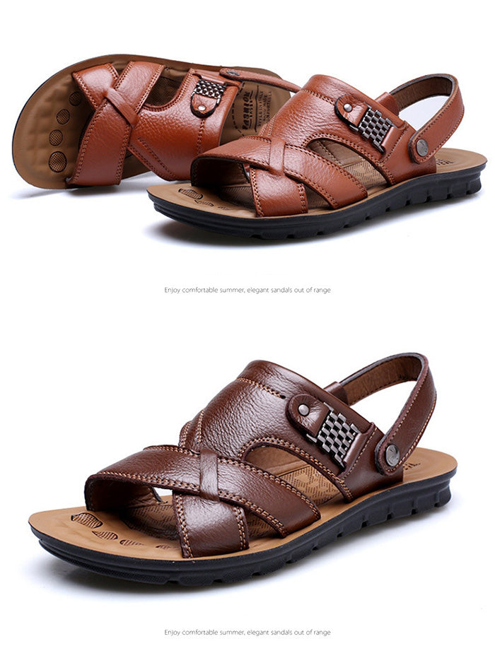 Men Leather Sandals, Summer Classic Men Shoes, Slippers Soft Sandals, Men Roman Comfortable Outdoor Walking Footwear