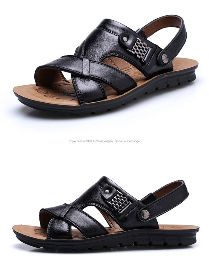 Men Leather Sandals, Summer Classic Men Shoes, Slippers Soft Sandals, Men Roman Comfortable Outdoor Walking Footwear