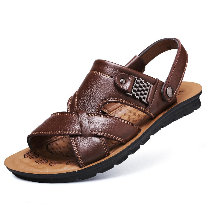 Men Leather Sandals, Summer Classic Men Shoes, Slippers Soft Sandals, Men Roman Comfortable Outdoor Walking Footwear