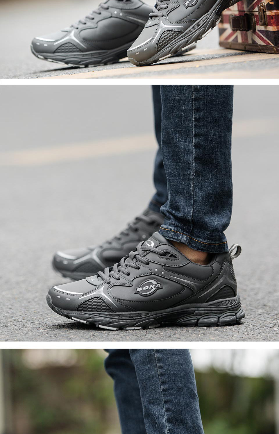 Classics Style Men Running Shoes Lace Up, Men Sport Shoes, Leather Men Outdoor Jogging Sneakers Comfortable