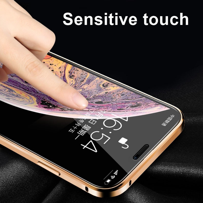 Tongdaytech Magnetic Tempered Glass Privacy Metal Phone Case Coque 360 Cover For Iphone SE XR XS 11 12 13 14 Pro MAX 8 7 6 Plus