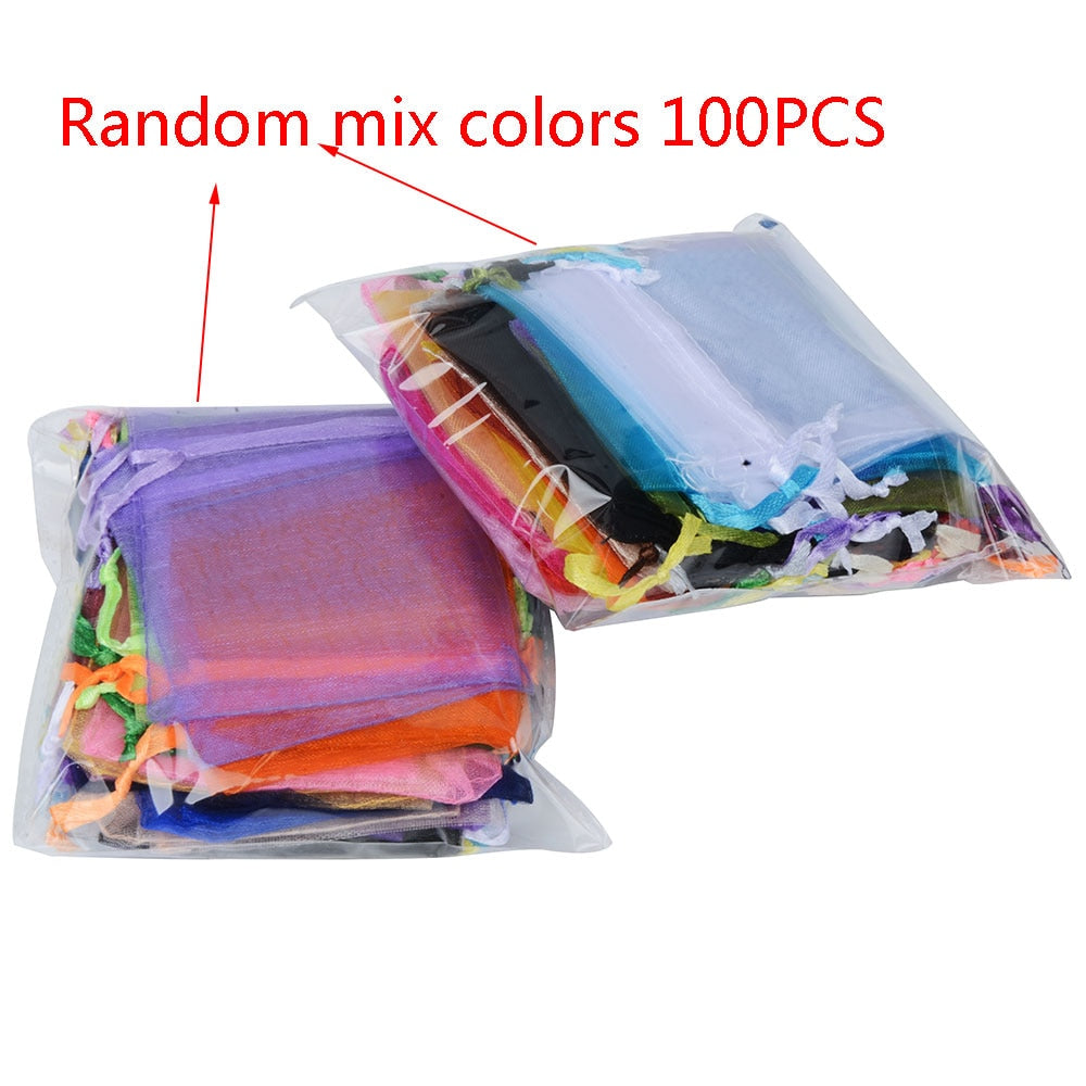 100pcs couleurs sac d'emballage de bijoux, stockage de cadeaux mariage en gros