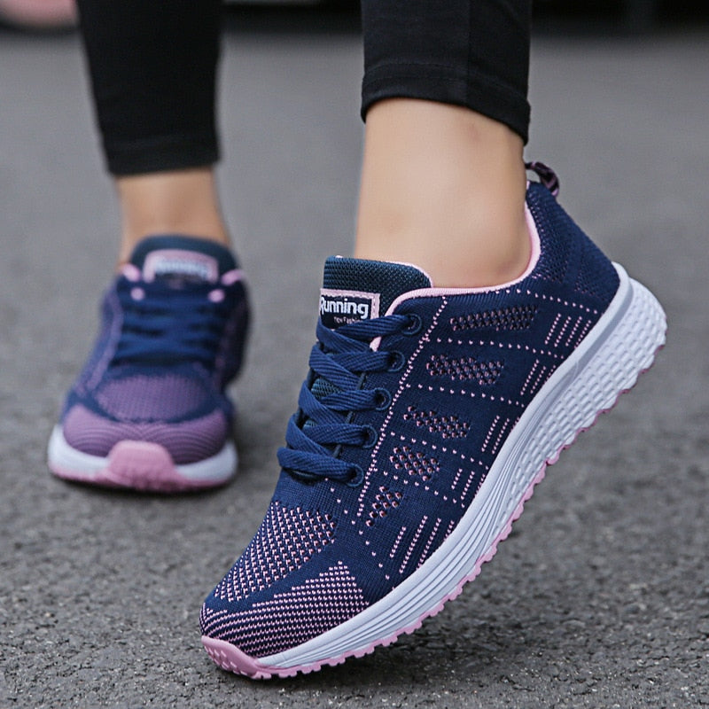 Casual Shoes Fashion Breathable Walking Mesh Flat Shoes Woman White Sneakers