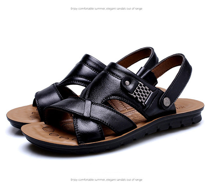 Men Leather Sandals, Summer Classic Men Shoes, Slippers Soft Sandals, Men Roman Comfortable Outdoor Walking Footwear