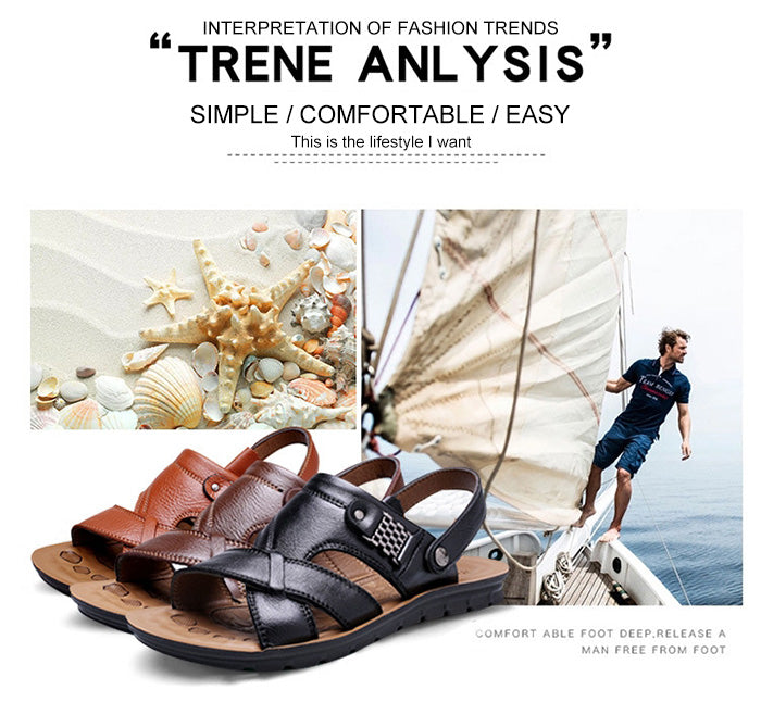 Men Leather Sandals, Summer Classic Men Shoes, Slippers Soft Sandals, Men Roman Comfortable Outdoor Walking Footwear