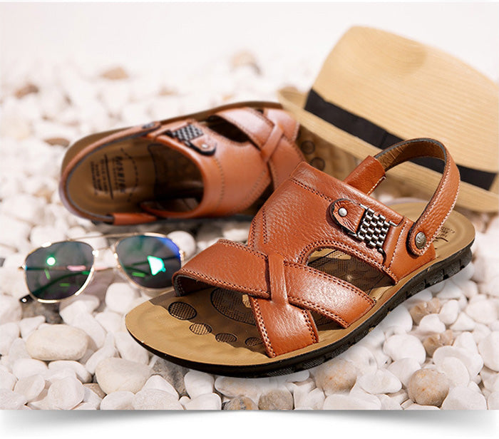 Men Leather Sandals, Summer Classic Men Shoes, Slippers Soft Sandals, Men Roman Comfortable Outdoor Walking Footwear