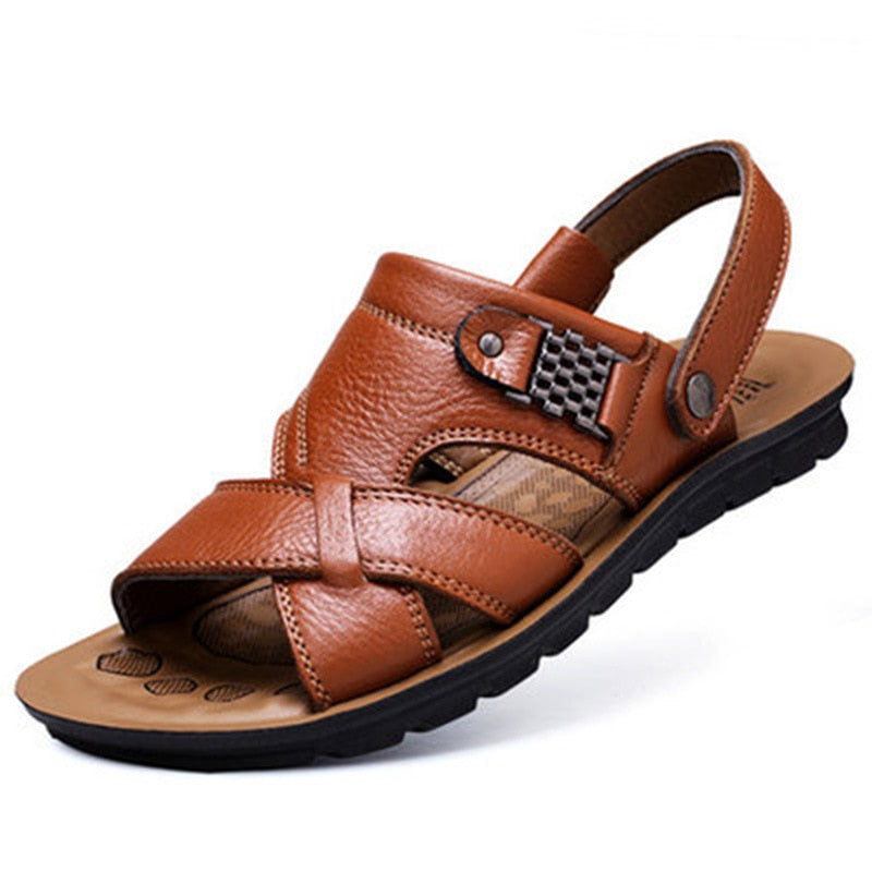 Men Leather Sandals, Summer Classic Men Shoes, Slippers Soft Sandals, Men Roman Comfortable Outdoor Walking Footwear