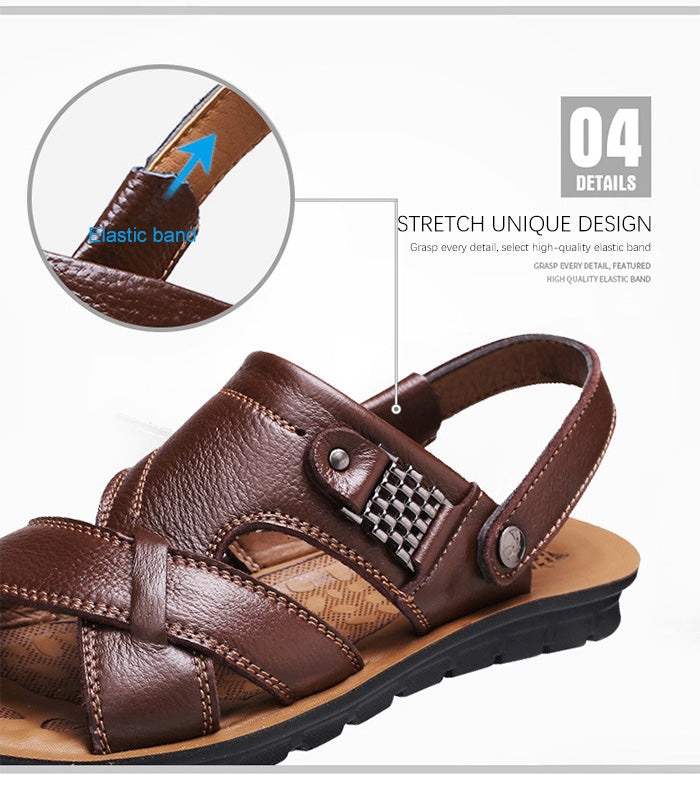 Men Leather Sandals, Summer Classic Men Shoes, Slippers Soft Sandals, Men Roman Comfortable Outdoor Walking Footwear