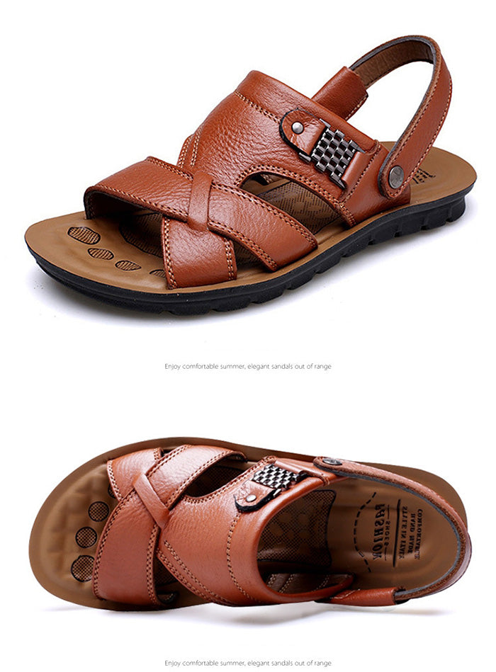 Men Leather Sandals, Summer Classic Men Shoes, Slippers Soft Sandals, Men Roman Comfortable Outdoor Walking Footwear