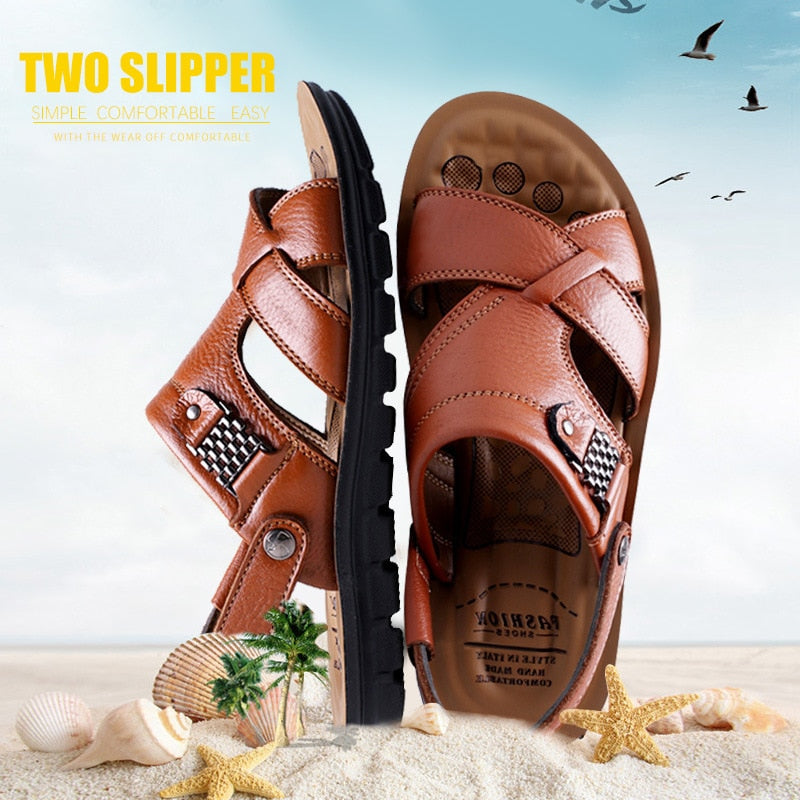 Men Leather Sandals, Summer Classic Men Shoes, Slippers Soft Sandals, Men Roman Comfortable Outdoor Walking Footwear