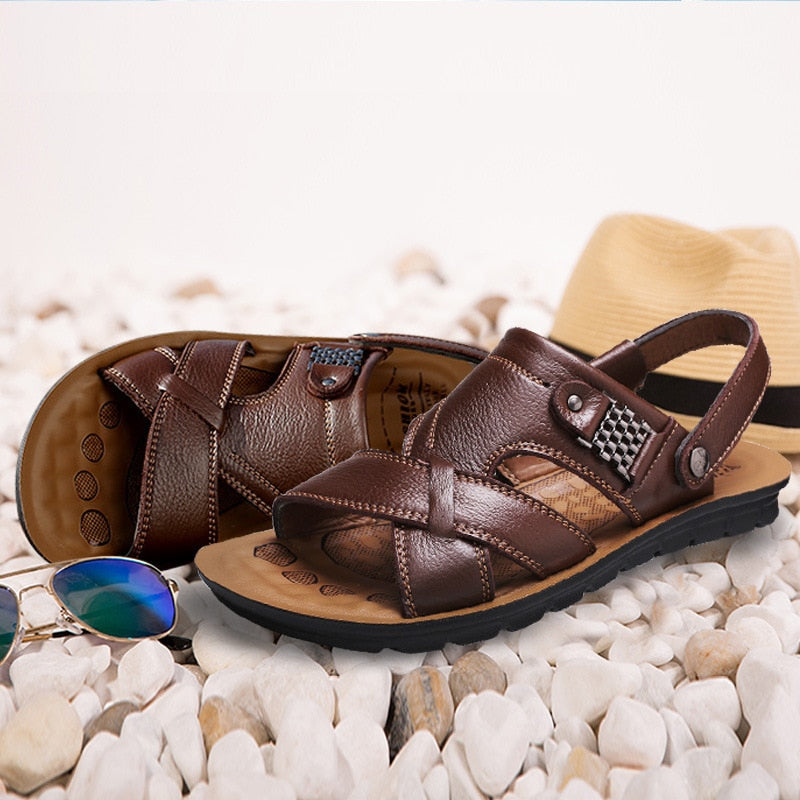 Men Leather Sandals, Summer Classic Men Shoes, Slippers Soft Sandals, Men Roman Comfortable Outdoor Walking Footwear