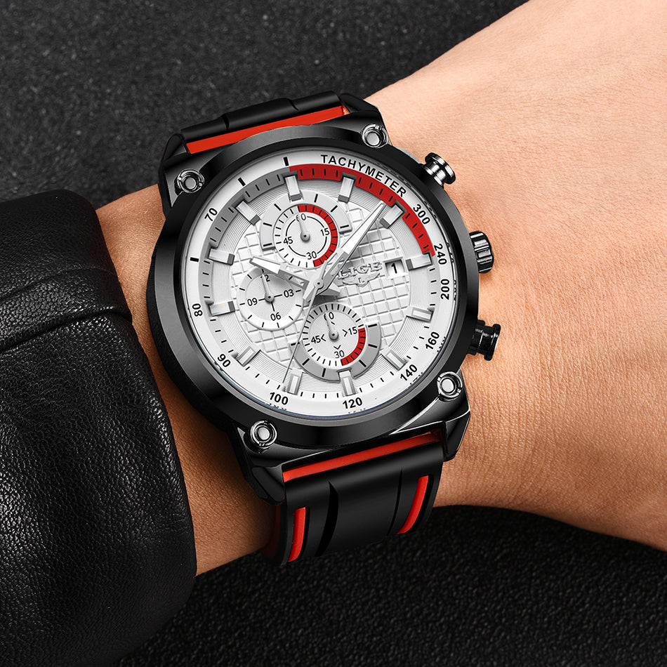 Mode Chronographe Quartz Hommes Montres, Silicone Montre-Bracelet Horloge Mâle, Montre Lumineuse