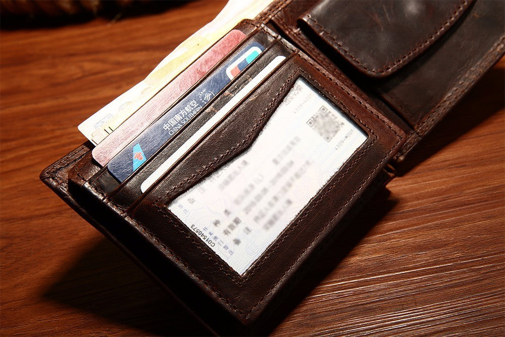 Genuine Leather Men Wallets, Coin Pocket, Vintage Male Purse, RFID Blocking Genuine Leather Men Wallet, Card Holder