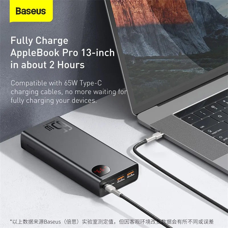 65W Power Bank 20000mAh, Portable Charging Powerbank, Mobile Phone External Battery PD QC 3.0, Charger 22.5W