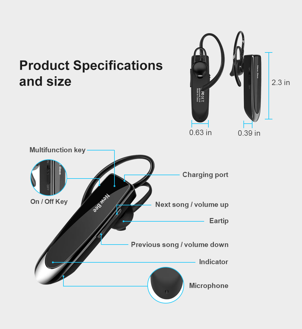 Bluetooth-Headset 5.0, kabellose Kopfhörer. Kopfhörer mit Mikrofon. 24-Stunden-Ohrhörer, Mini-Ohrhörer, Freisprecheinrichtung