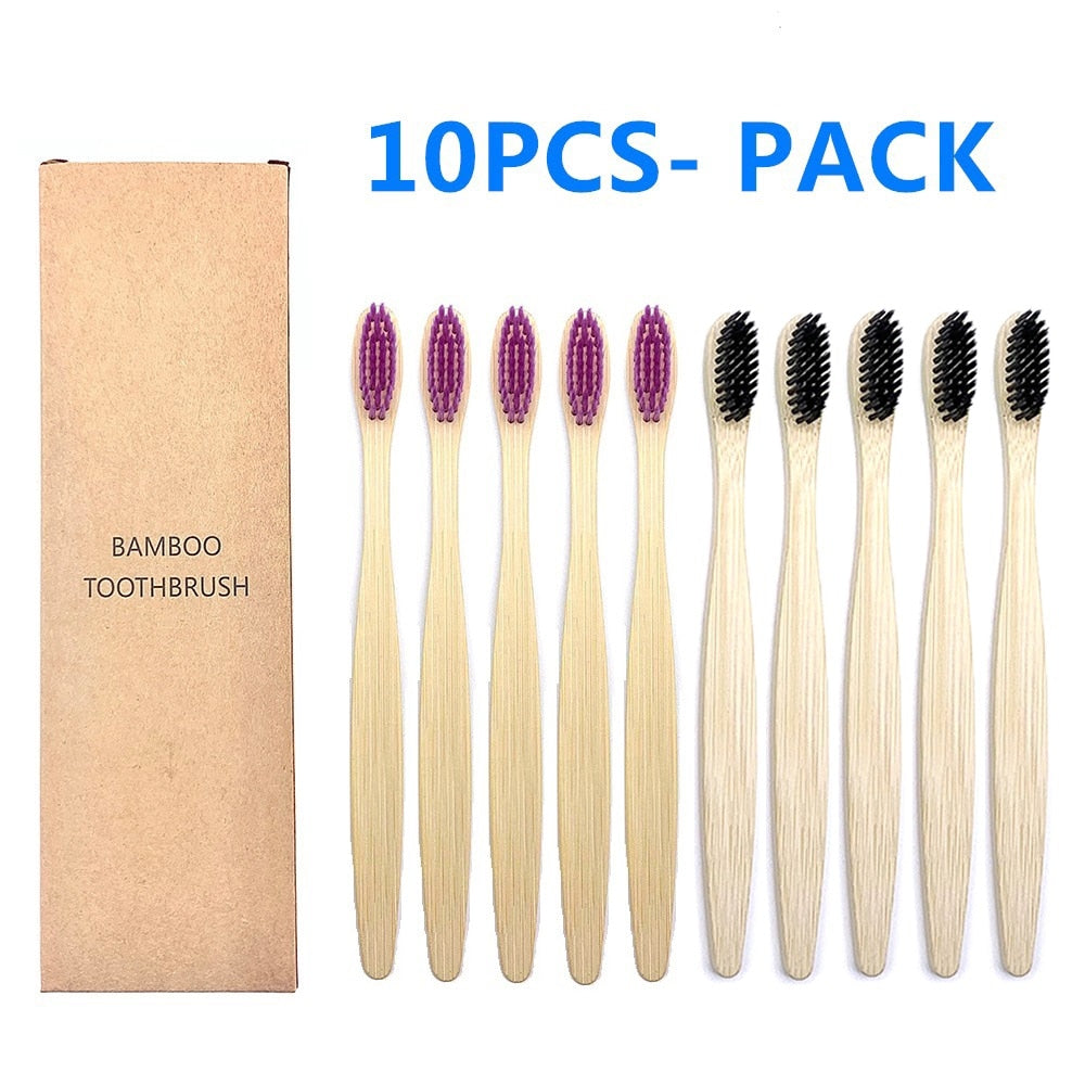 10PCS Colorful Natural Bamboo Toothbrush, Set Soft Bristle Charcoal Teeth Whitening Bamboo Toothbrushes, Soft Dental Oral Care