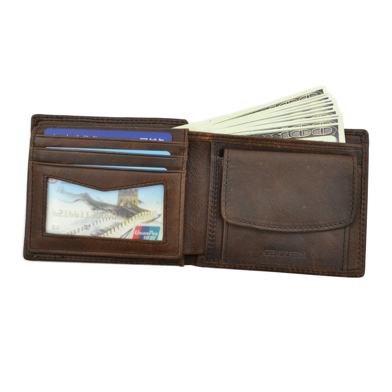 Genuine Leather Men Wallets, Coin Pocket, Vintage Male Purse, RFID Blocking Genuine Leather Men Wallet, Card Holder