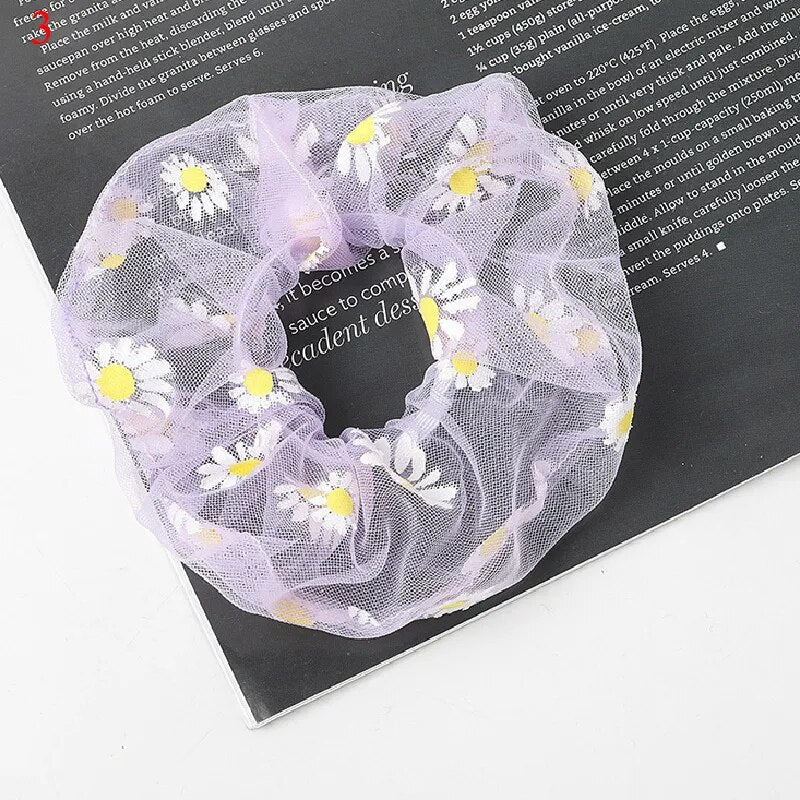 Süße Stickerei Blumen Mesh Haargummis Frauen romantisch rosa blau Haarseil transparent Tüll Organza Haargummis Haarschmuck