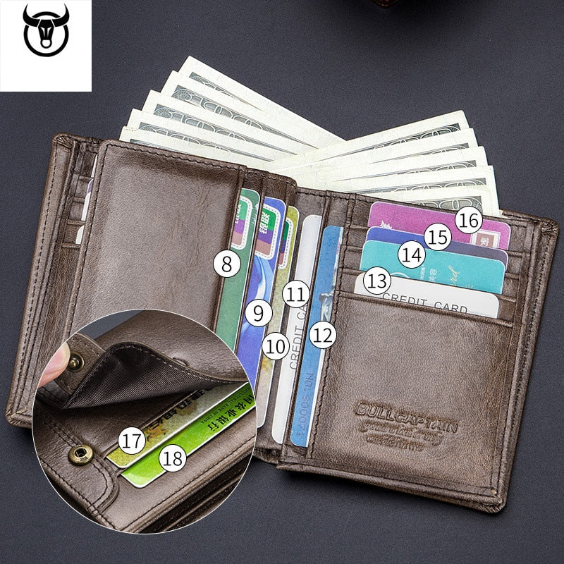 Genuine Leather Men's Wallet, Designer Male Purse, Vintage ID Card Holder, Luxury Money Bag