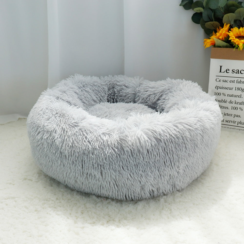 Lit pour chien de compagnie chaud polaire ronde chien chenil maison longue peluche hiver animaux de compagnie lits pour chien pour chiens de taille moyenne chats doux canapé coussin tapis