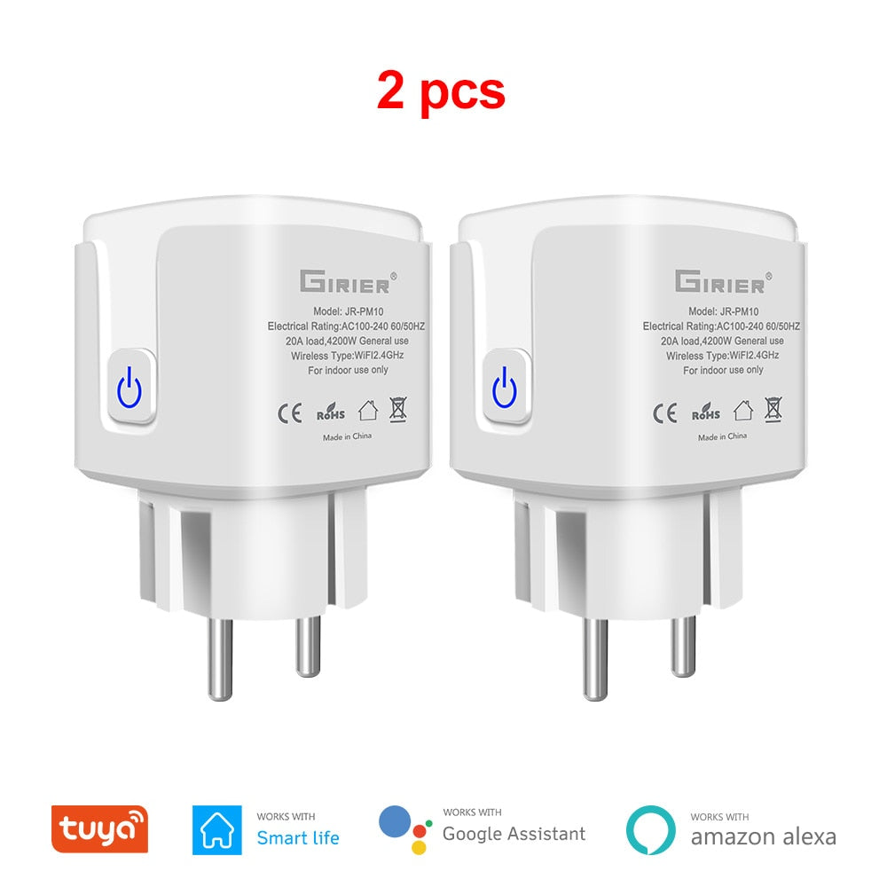 Wifi Smart Plug 20A EU Smart Socket Outlet with Power Monitor Timer Function 4200W Compatible with Alexa Google Home