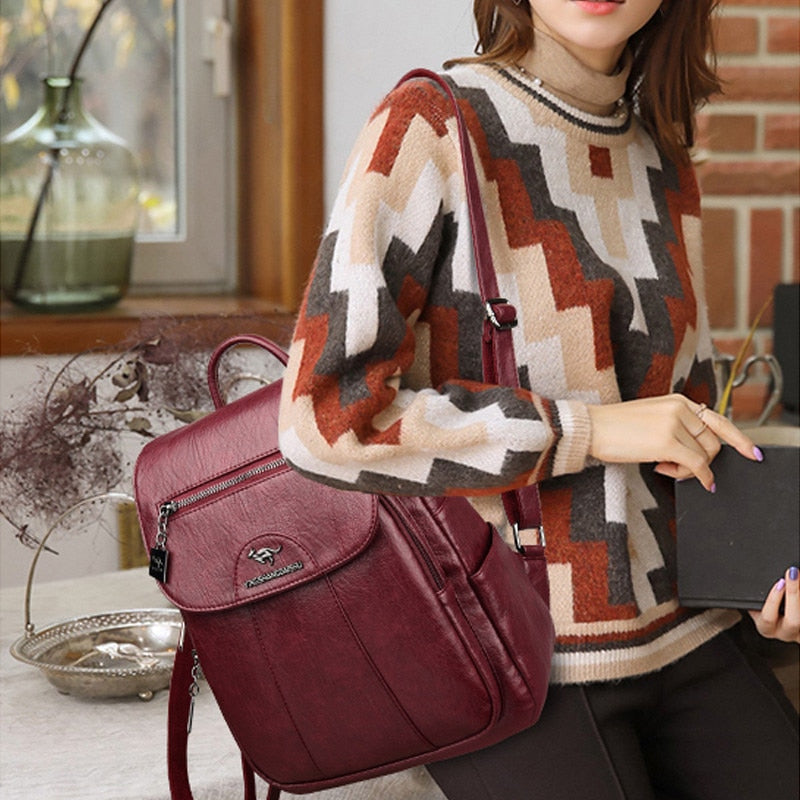 Women Soft Leather Backpacks, Vintage Female Shoulder Bags, Casual Travel Ladies Bagpack, School Bags