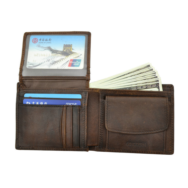 Genuine Leather Men Wallets, Coin Pocket, Vintage Male Purse, RFID Blocking Genuine Leather Men Wallet, Card Holder