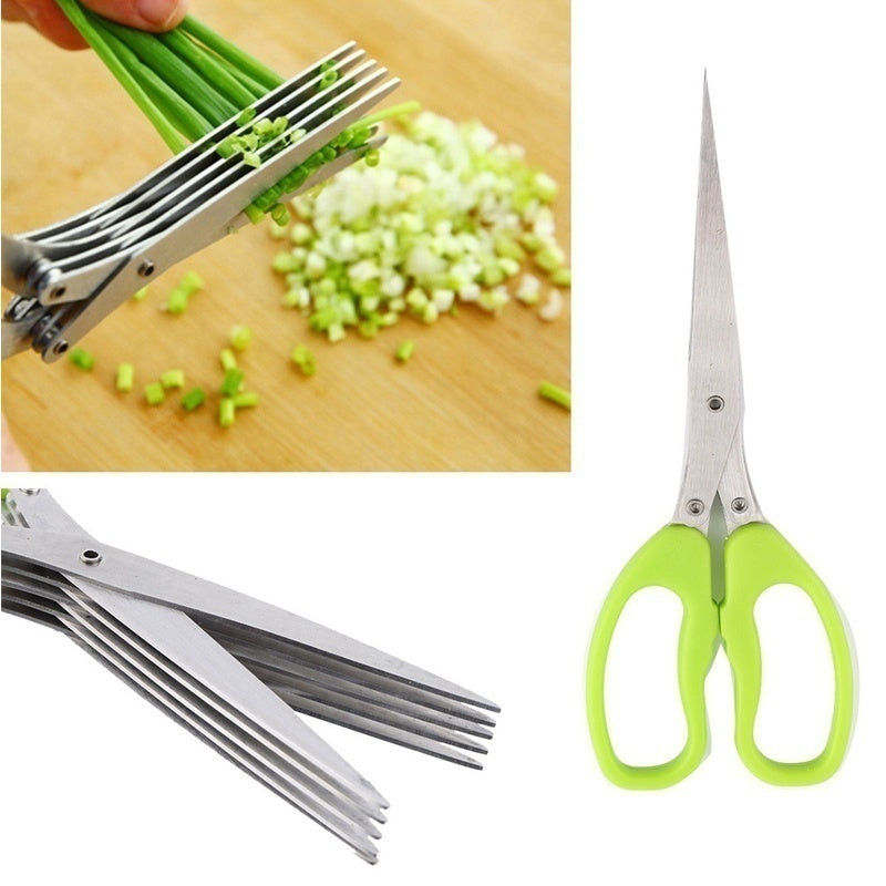 Multifunctional Muti Layers Stainless Steel Knives Multi-Layers KItchen Scissors Scallion Cutter Herb Laver Spices Cook Tool Cut