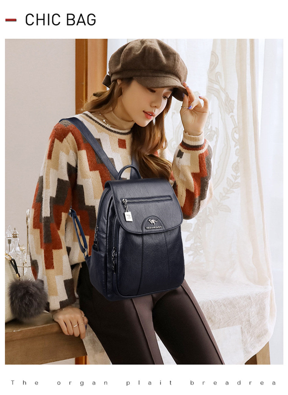 Women Soft Leather Backpacks, Vintage Female Shoulder Bags, Casual Travel Ladies Bagpack, School Bags