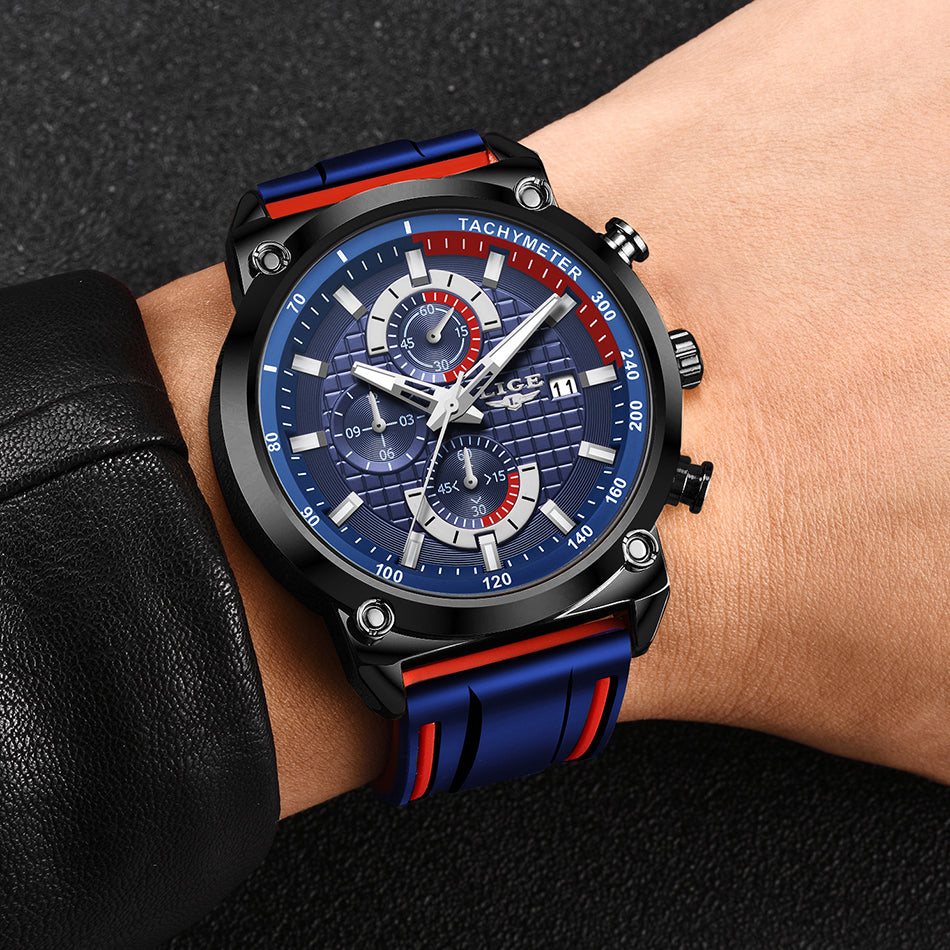 Mode Chronographe Quartz Hommes Montres, Silicone Montre-Bracelet Horloge Mâle, Montre Lumineuse