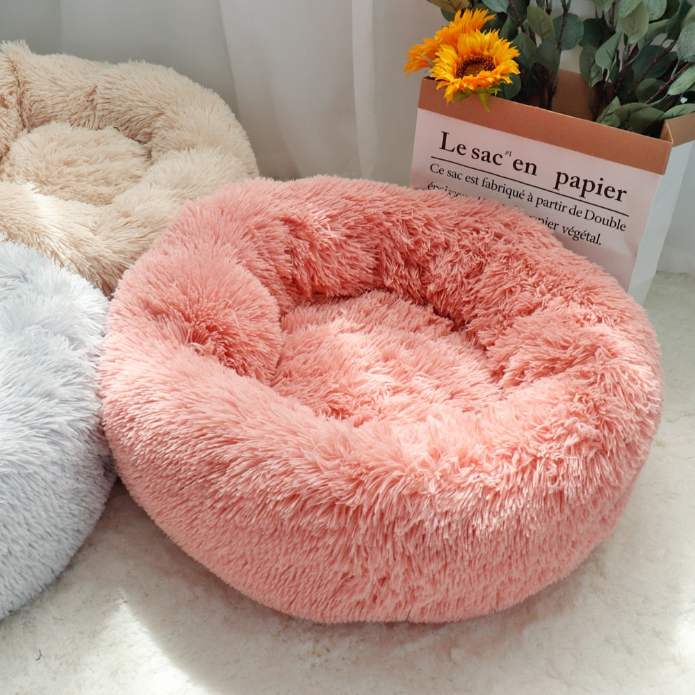 Lit pour chien de compagnie chaud polaire ronde chien chenil maison longue peluche hiver animaux de compagnie lits pour chien pour chiens de taille moyenne chats doux canapé coussin tapis