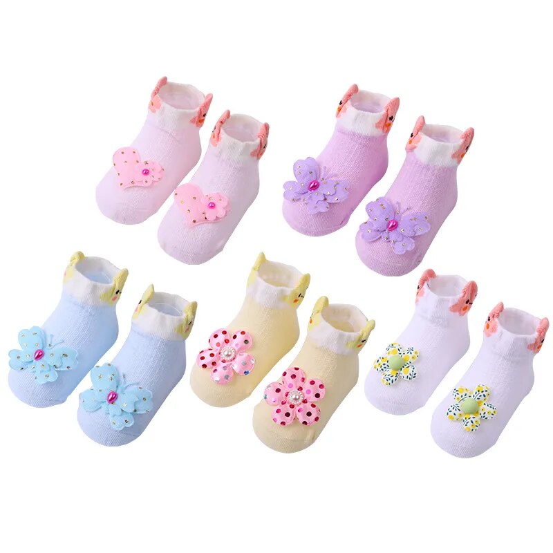 5 Pairs/lot Newborn Baby Socks, Infant Cotton Socks, Baby Girls Lovely Short Socks