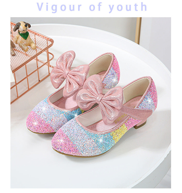 Chaussures Princesse en Cuir pour Filles avec Accents de Cristal - Semelle Souple, Bout Rond, Talon Haut