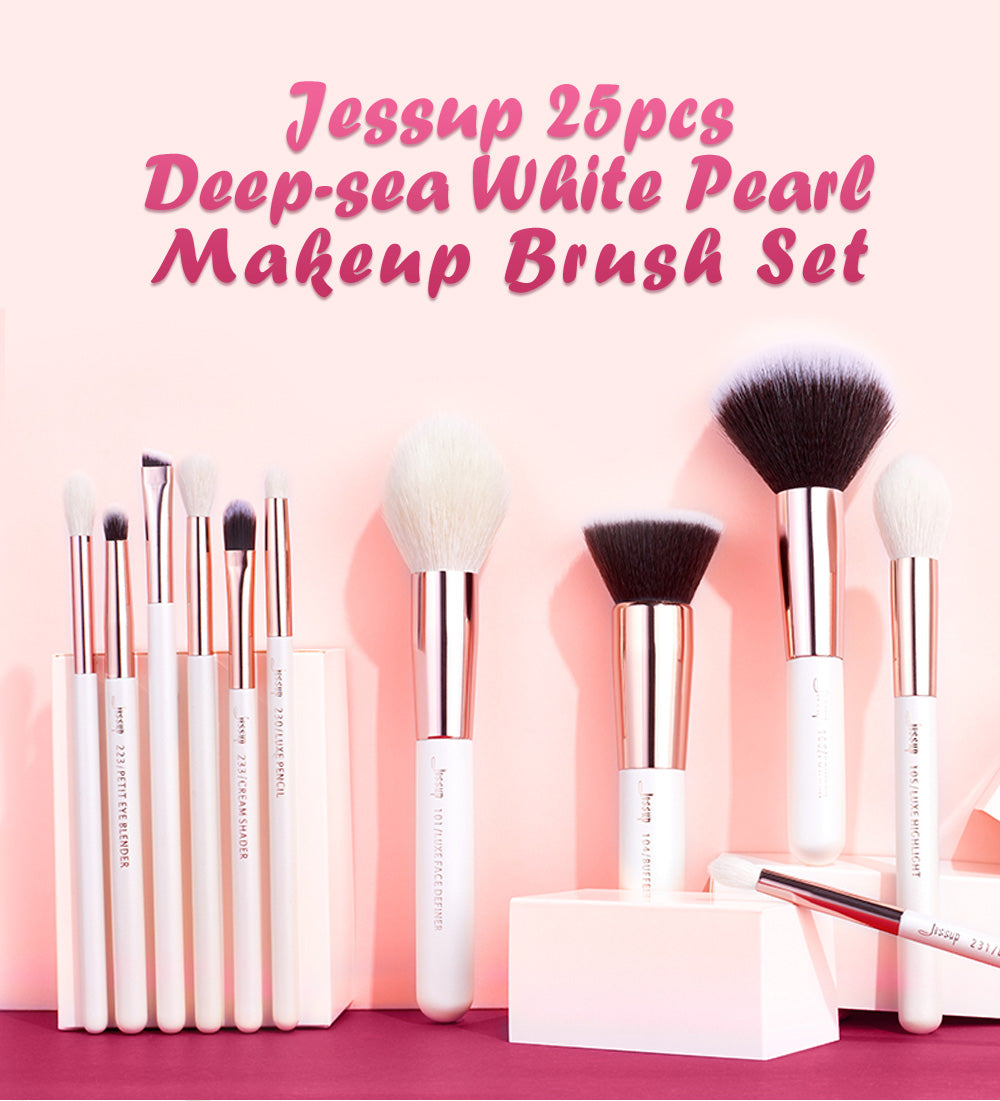 Professional Makeup brushes set, 6- 25pcs Makeup brush Natural Synthetic Foundation Powder Highlighter Pearl White T215