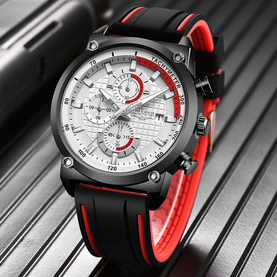 Mode Chronographe Quartz Hommes Montres, Silicone Montre-Bracelet Horloge Mâle, Montre Lumineuse