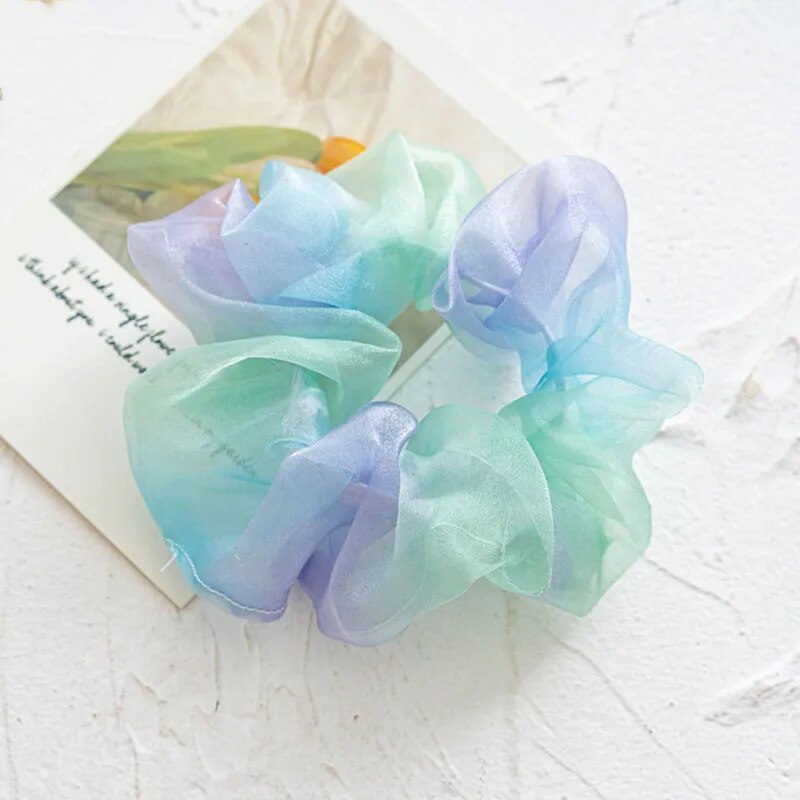 Süße Stickerei Blumen Mesh Haargummis Frauen romantisch rosa blau Haarseil transparent Tüll Organza Haargummis Haarschmuck