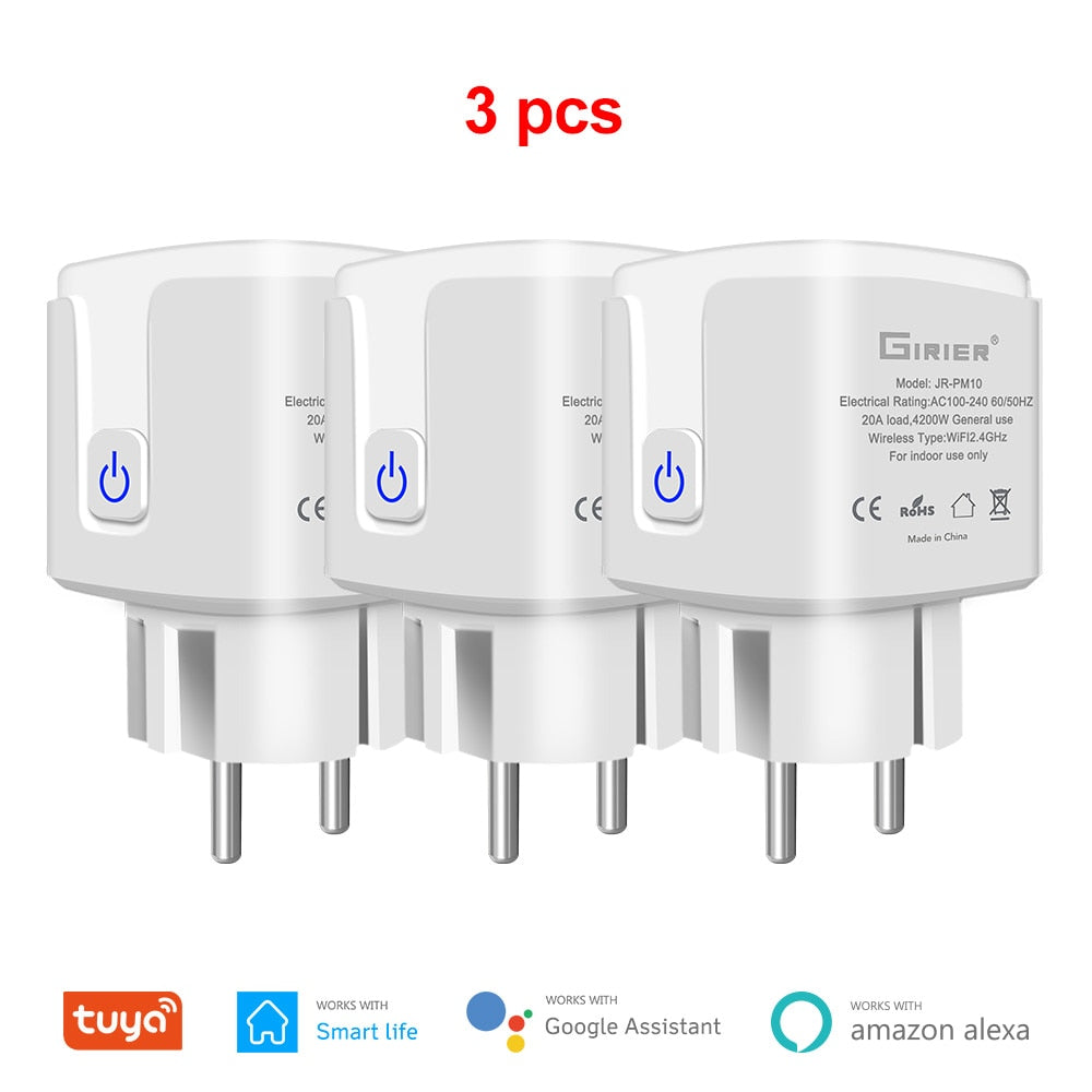 Wifi Smart Plug 20A EU Smart Socket Outlet with Power Monitor Timer Function 4200W Compatible with Alexa Google Home