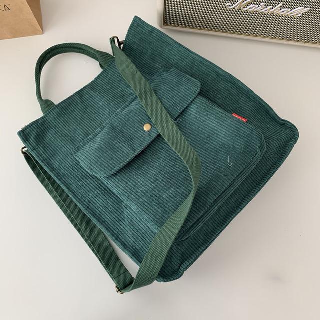 Cord-Umhängetasche für Damen, Vintage-Einkaufstaschen, Reißverschluss, für Mädchen, Studenten, Büchertasche, Handtaschen, lässige Tragetasche mit Außentasche